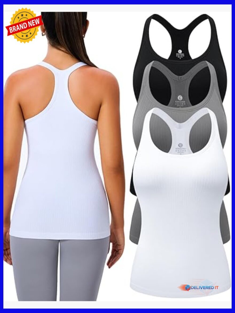Built in Bra Racerback Tank Top Women Sleeveless Yoga Athletic Gym Top 3 Pack